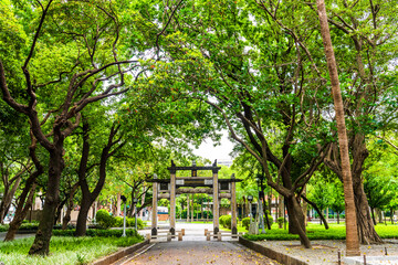 Fototapeta premium The historic archway in 228 Peace Memorial Park in Taipei, Taiwan. The landscape of Taipei 228 Peace Memorial Park