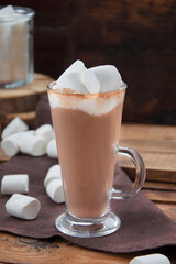 Cocoa in a glass mug with marshmallows