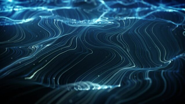 Abstract Swirling And Flowing Lines Background/ 4k animation of an abstract wallpaper technology background with waving powerful light stroke patterns rendered using ambient occlusion and depth of fie