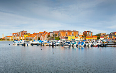 Fototapeta na wymiar Marina in in the center of Karlskrona in Sweden