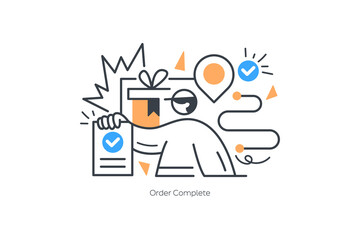 Order Complete. Vector Isolated Concept Metaphor Illustration. Flat vector illustration isolated on white background