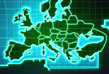 Mapa europy widziana na ekranie radaru. - obrazy, fototapety, plakaty