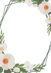 white camellia flower bouquet wreath frame flat style