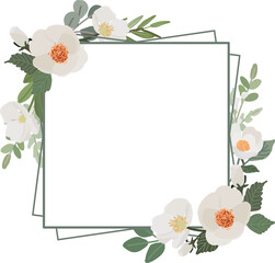 white camellia flower bouquet wreath frame flat style