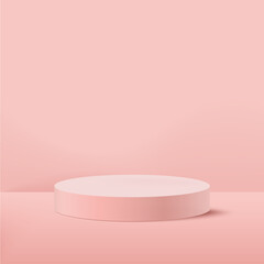 Vector realistic podium on pink background. Empty space for product presentation.