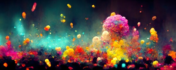 Obraz na płótnie Canvas abstract colorful color splash particles on dark background