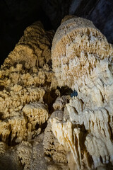 Fairy views from The Frasassi Caves (Italian: Grotte di Frasassi) - the most famous show caves in Italy. The karst cave system is located in the municipality of Genga, Ancona, Marche, Italy.
