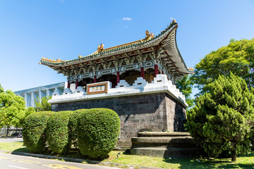 Naklejka premium Taipei, Taiwan- August 28, 2021: Old building view of the Lizhengmen (South Gate) in Taipei, Taiwan. Built-in the 8th year of Emperor Guangxu of the Qing Dynasty.