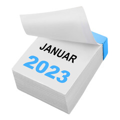 Deutscher Kalender Januar 2023 auf weissem Hintergrund