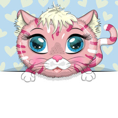 Greeting card cute cartoon animal holding a poster with place for text