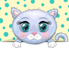 Greeting card cute cartoon animal holding a poster with place for text