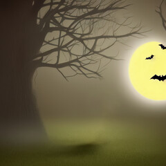 halloween background, scary cemetery At Night, backdrop for scary ghosts,3d illustration