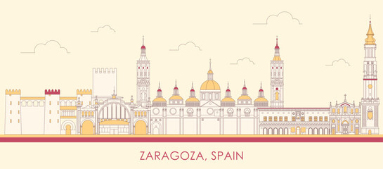 Cartoon Skyline panorama of  Zaragoza, Aragon, Spain - vector illustration - obrazy, fototapety, plakaty
