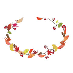 秋の紅葉と実のフレーム・枠　白バック