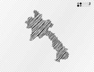 Vector black silhouette chaotic hand drawn scribble sketch  of Laos map on transparent background.