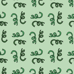 Seamless pattern with green ribbons on light green background. Vector image.