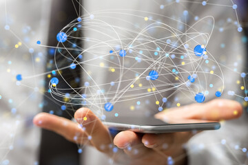 Global network. Blockchain. 3D illustration. Neural networks and artificial intelligence. Abstract