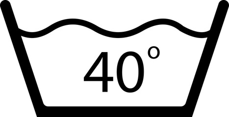 Water temperature 40. Laundry icons. Garment care instructions on labels, machine wash or hand wash signs. 