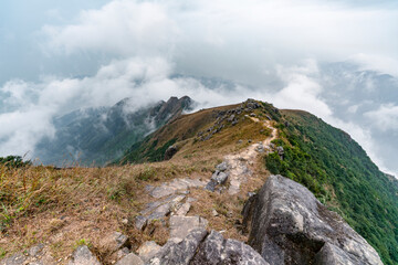 Fototapeta na wymiar View from foggy Lantau Peak in Hong Kong