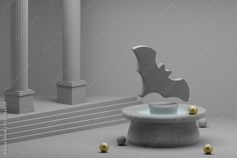 Aufkleber beautiful abstract illustrations grey halloween bat symbol icon on a fountain and column background.