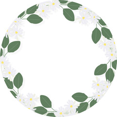 white camellia flower background wreath frame with Thank you sticker flat style