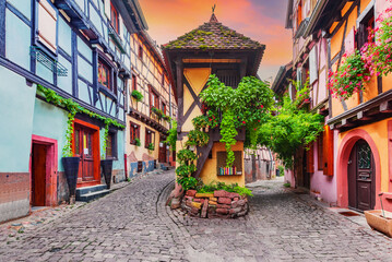 Fototapeta na wymiar Eguisheim, France. most beautiful villages of Alsace.