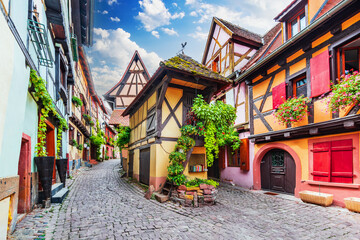 Eguisheim, France. most beautiful villages of Alsace. - obrazy, fototapety, plakaty