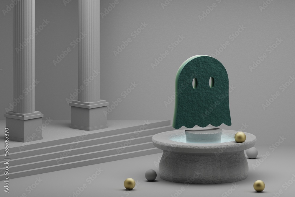 Poster beautiful abstract illustrations green halloween ghost symbol icon on a fountain and column backgrou