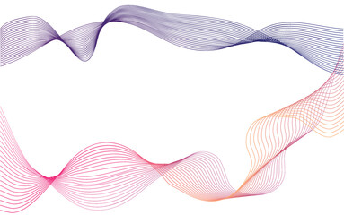 Abstract wave element for design. Digital frequency track equalizer. Stylized line art background. Colorful shiny wave with lines created using blend tool. Curved wavy line, smooth stripe.Vector.White