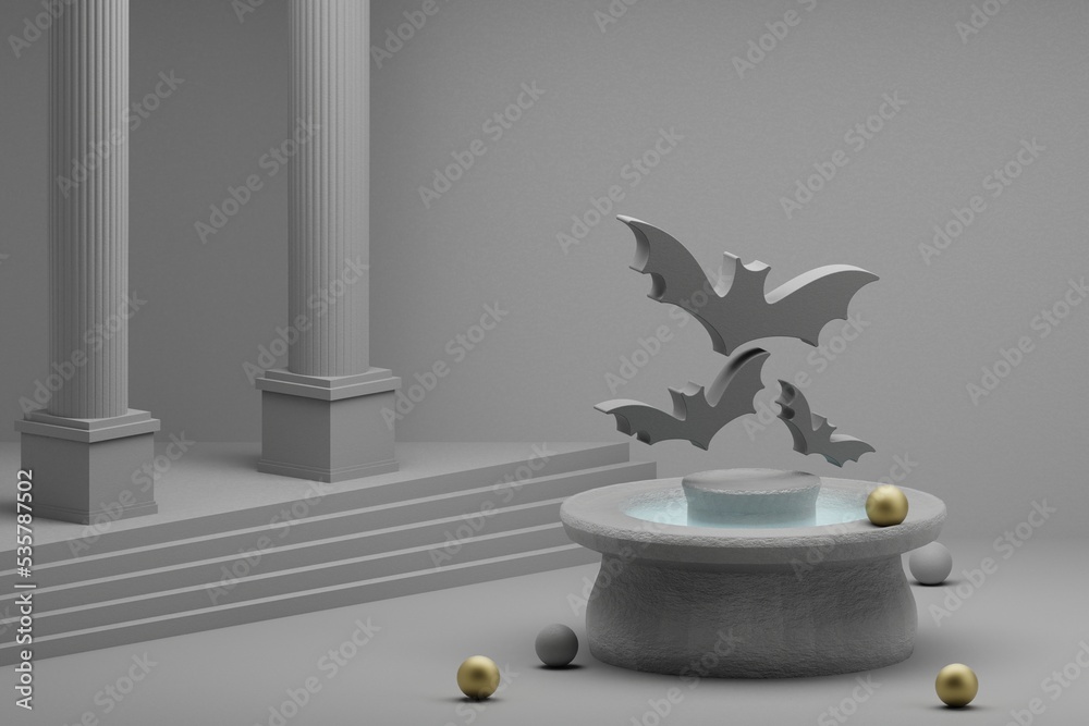 Aufkleber beautiful abstract illustrations halloween bats symbol icon on a fountain and column background. 3d 