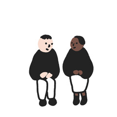 座って会話する男女　カップル　夫婦　友人 国際結婚　