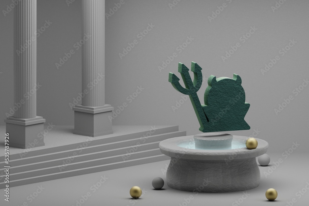 Poster beautiful abstract illustrations green halloween devil symbol icon on a fountain and column backgrou