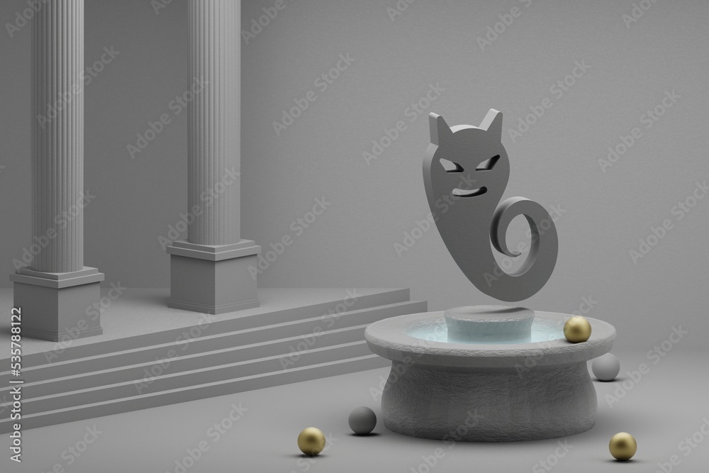 Aufkleber beautiful abstract illustrations grey devil symbol icon on a fountain and column background. 3d rend