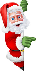 Santa Claus Christmas Pointing at Sign Cartoon