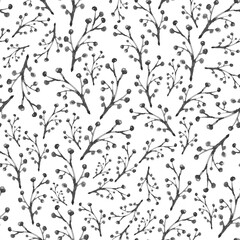 Black and white berry pattern. Watercolor seamless