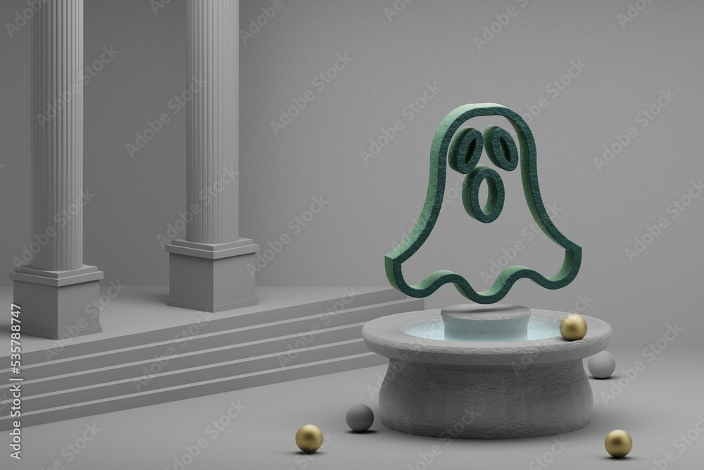 Poster beautiful abstract illustrations green ssss symbol icon on a fountain and column background. 3d rend