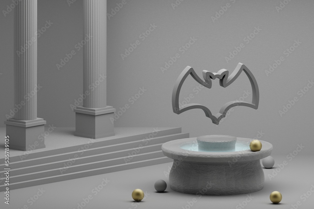 Aufkleber beautiful abstract illustrations grey halloween bat symbol icon on a fountain and column background.