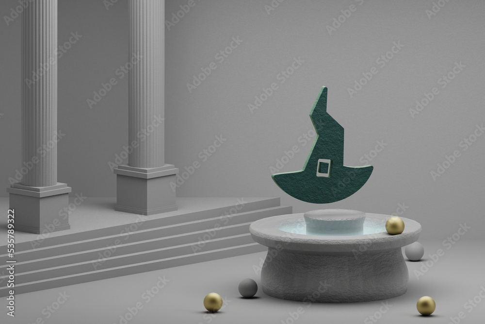 Poster beautiful abstract illustrations green halloween which hat symbol icon on a fountain and column back