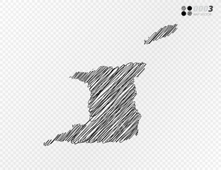 Vector black silhouette chaotic hand drawn scribble sketch  of Trinidad and Tobago map on transparent background.