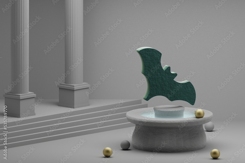 Poster beautiful abstract illustrations green halloween bats symbol icon on a fountain and column backgroun