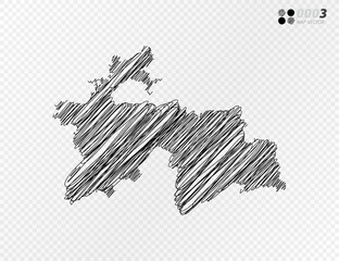 Vector black silhouette chaotic hand drawn scribble sketch  of Tajikistan map on transparent background.