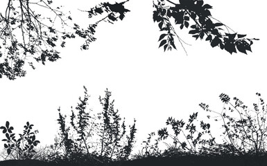 Naklejka premium Vector background of realistic branches, a silhouette of bare dry twigs,bushes and withering autumn nature.