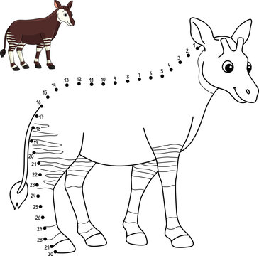 Dot To Dot Okapi Animal Isolated Coloring 