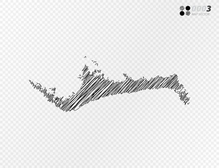 Vector black silhouette chaotic hand drawn scribble sketch  of Grand Bahama map on transparent background.