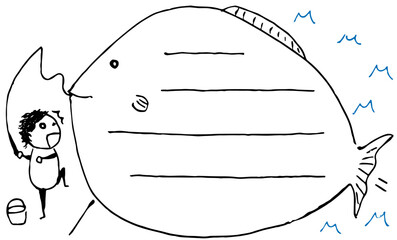 巨魚を釣り上げて驚く人