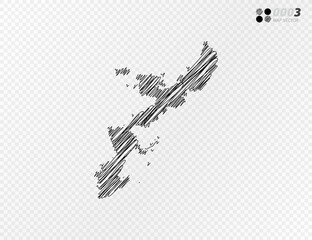 Vector black silhouette chaotic hand drawn scribble sketch  of Okinawa map on transparent background.