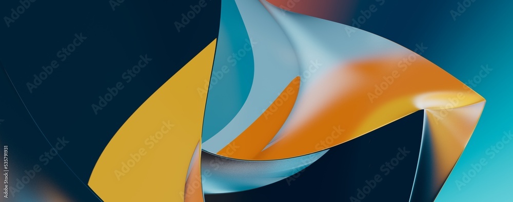 Poster 3D render abstract background of smooth lines of spline blue waves