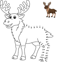 Dot to Dot Moose Animal Isolated Coloring Page 