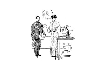 Postman delivering a shipment - Vintage illustration