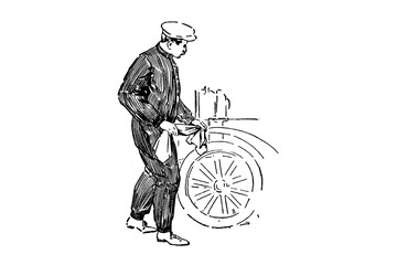 Car mechanic at work - Vintage Illustration